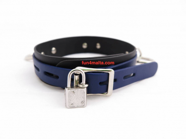 Lovely Thinkings - Locking Leather Slave Collar black/blue