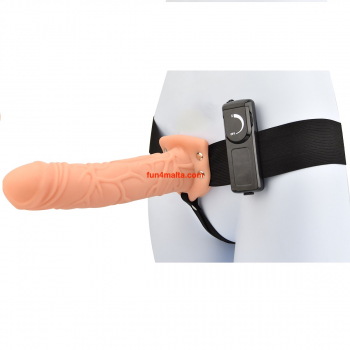 Loving Joy 8 Inch Hollow Strap On with vibration, flesh