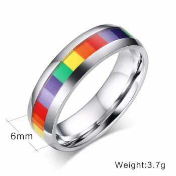 Pride Ring Polished Stainless Steel with Rainbow Colors