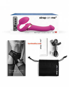 strap-on-me® - Multi Orgasm - Strap-On Vibrator with Licking Stimulator and Remote Controll - Size S, fuchsia