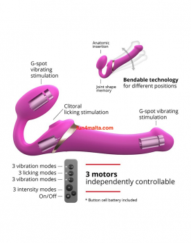 strap-on-me® - Multi Orgasm - Strap-On Vibrator with Licking Stimulator and Remote Controll - Size S, fuchsia