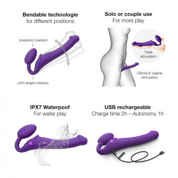 Strap-on-me: Vibrating Bendable Strap-On - Size M, purple