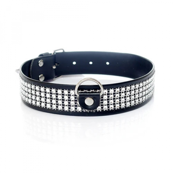 Fetish Boss Series Collar with crystals 3 cm silver