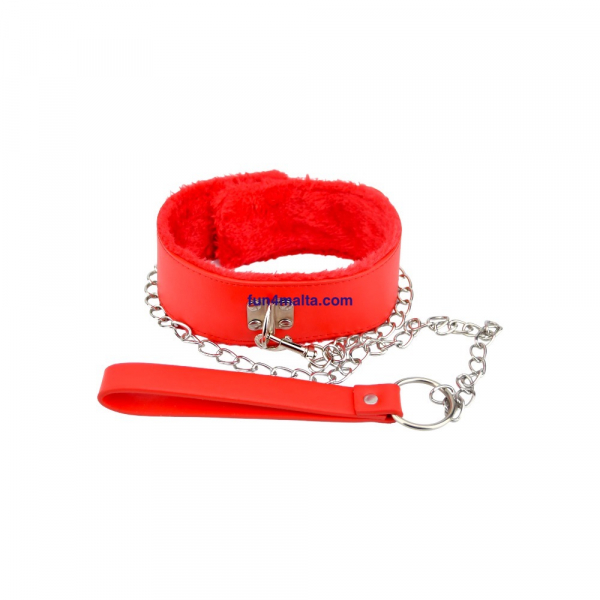 Furry Collar with Leash, Red