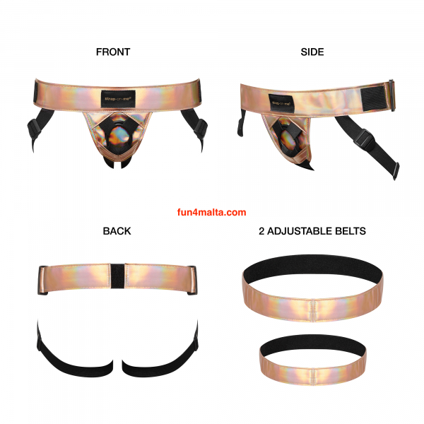 Strap-on-me: Leatherett Harness Curious,rose-gold holopraphic