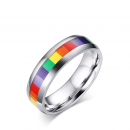 Pride Ring Polished Stainless Steel with Rainbow Colors